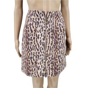 Sharon Endick Kate Vintage Faux Suede Double Zipper Leopard Print Midi Skirt